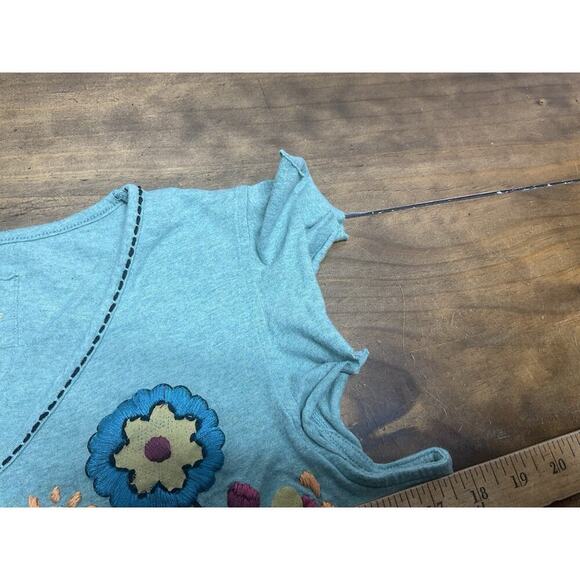 Double D Ranch Floral Embroidered Tee Green Contrast Stitching Medium - Picture 9 of 11